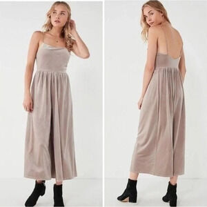UO Emmabella Grey Velvet Straight-Neck Jumpsuit extra small